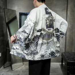 Vêtements japonais et coréens pour hommes - Kimono Dragon Blanc