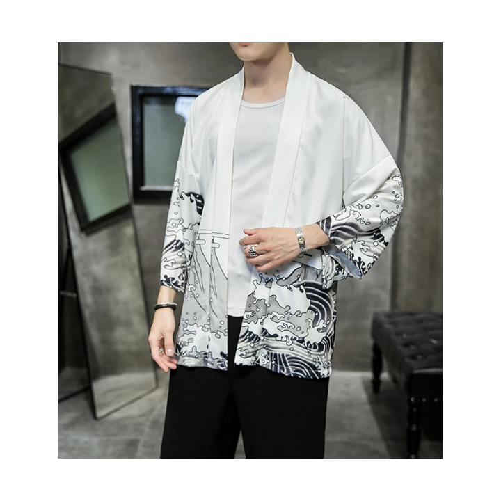 Vêtements japonais et coréens pour hommes - Kimono Dragon Blanc