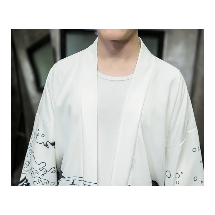 Vêtements japonais et coréens pour hommes - Kimono Dragon Blanc