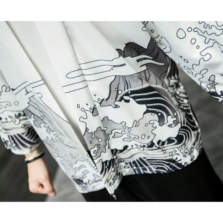Vêtements japonais et coréens pour hommes - Kimono Dragon Blanc