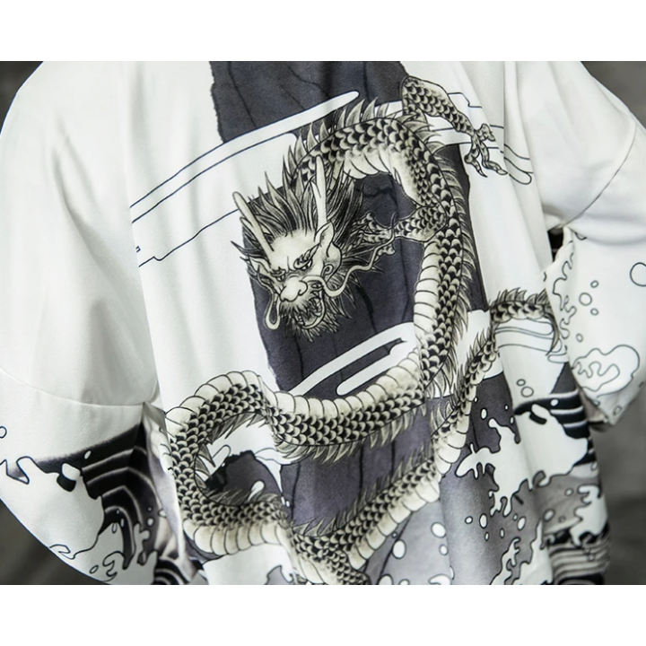 Vêtements japonais et coréens pour hommes - Kimono Dragon Blanc