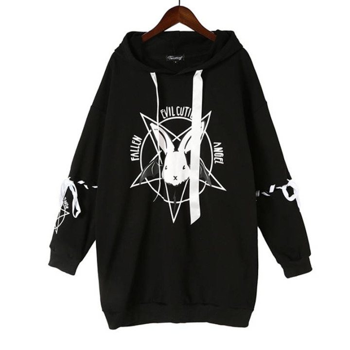 Vêtements japonais et coréens pour filles - Sweats japonais et coréens pour femmes - Sweat coréen lapin et pentagramme