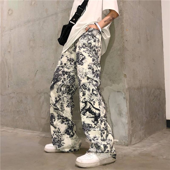 Vêtements japonais et coréens pour filles - Vêtements japonais et coréens pour filles - Pantalon Ample à motif Gurafiti