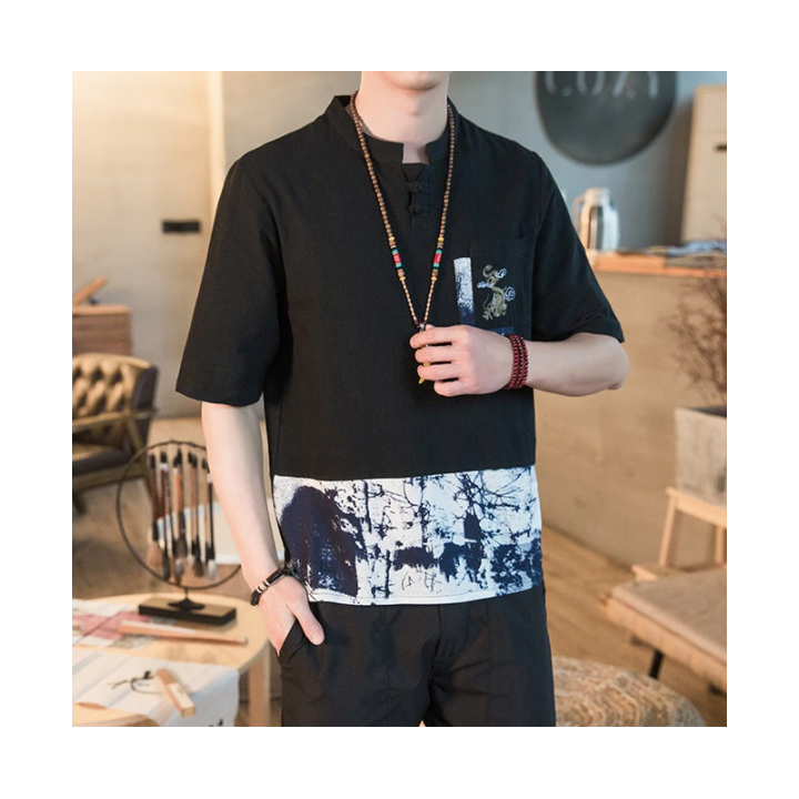 Vêtements japonais et coréens pour garçons - T-shirt japonais et coréens pour hommes - T-Shirt Tokage Kuro