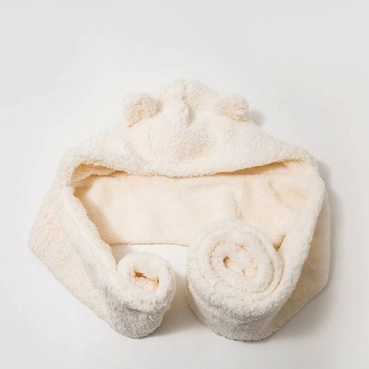 Bonnet Écharpe Kawaii Blanc avec Oreilles d'Ourson