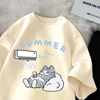 Vêtements japonais et coréens pour filles - T-Shirts japonais et coréens pour femmes - T-shirt Neko Natsu Chill