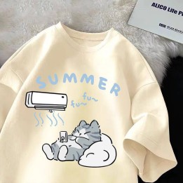 Vêtements japonais et coréens pour filles - T-Shirts japonais et coréens pour femmes - T-shirt Neko Natsu Chill