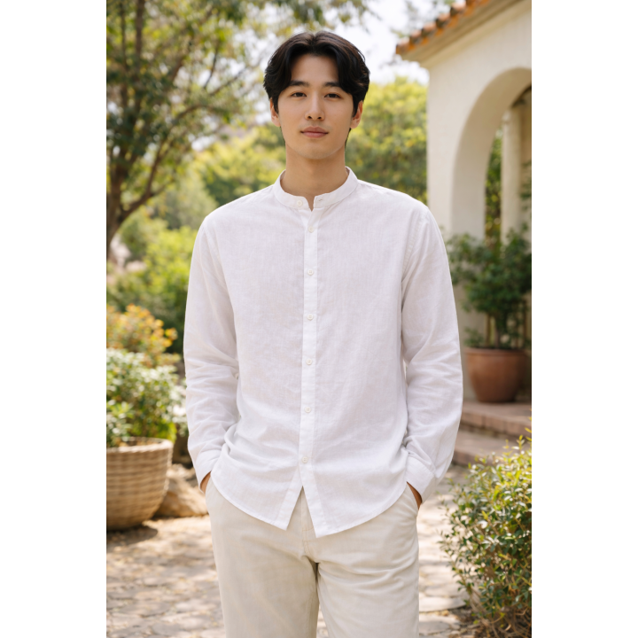 Chemise col Mao coupe droite lin