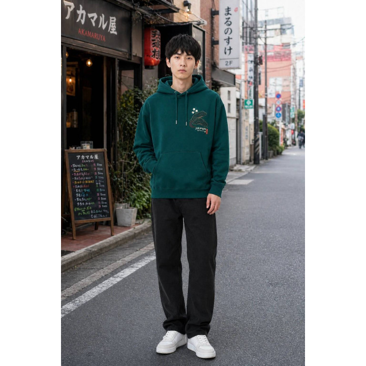Hoodie Grue Japonaise — lifestyle extérieur