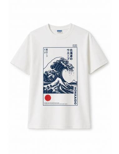 T-shirt blanc Vague d'Hokusai — vue produit fond blanc