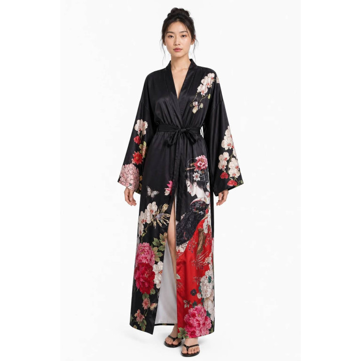 Kimono brode polyester — porté de face