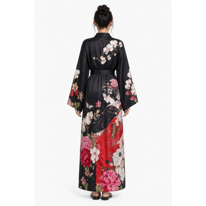 Kimono brode polyester — porté de dos