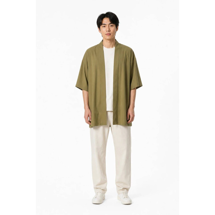 Kimono floral fluide — porté de face
