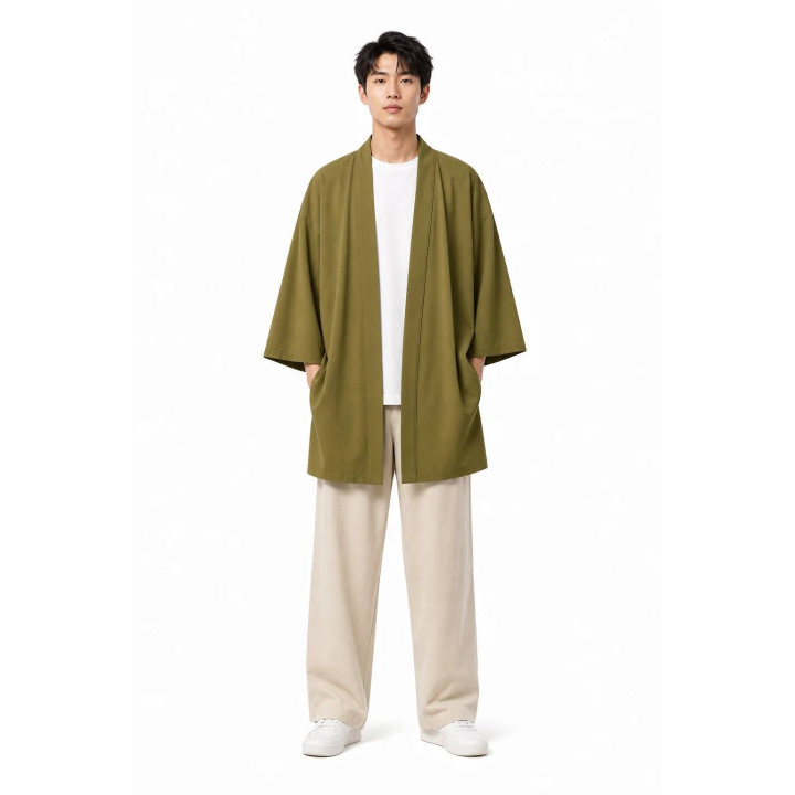 Kimono Floral Kurosora — Kaki — mannequin homme face