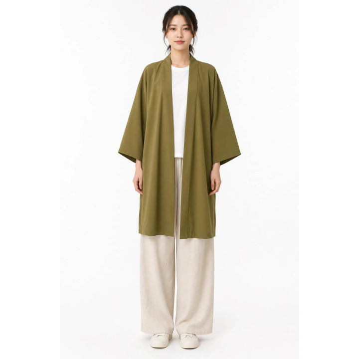 Kimono Floral Kurosora — Kaki — mannequin femme face