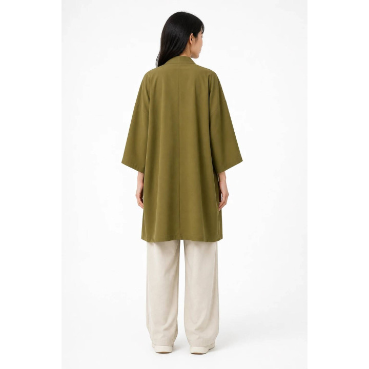 Kimono Floral Kurosora — Kaki — mannequin femme dos