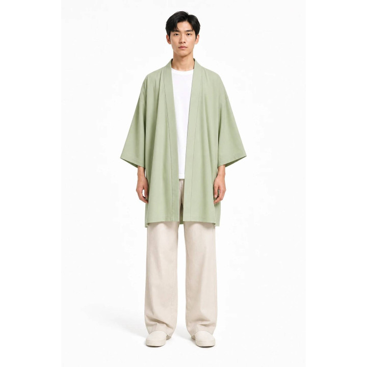 Kimono Floral Kurosora — Vert sauge — mannequin homme face
