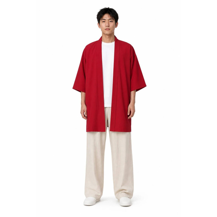 Kimono Floral Kurosora — Rouge — mannequin homme face