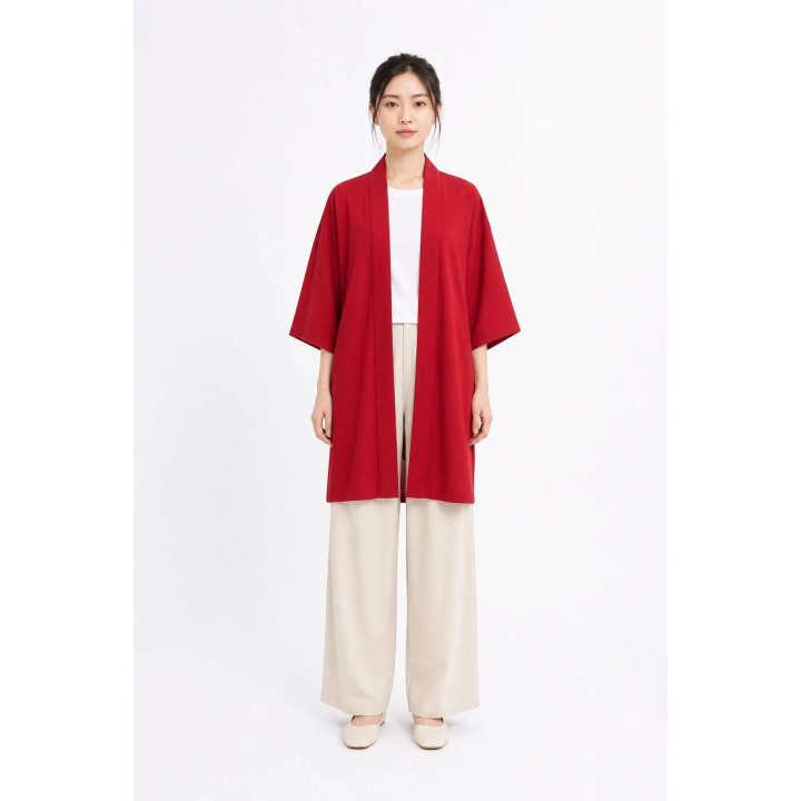 Kimono Floral Kurosora — Rouge — mannequin femme face