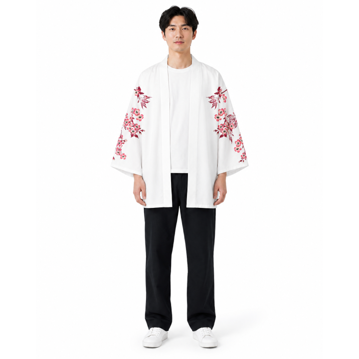 Vêtements japonais et coréens pour homme - Kimono Shiro to pinku