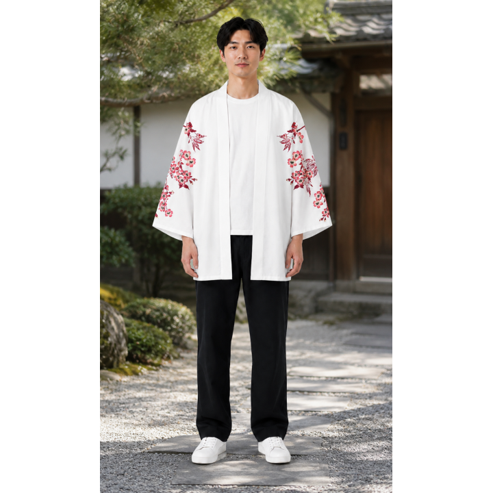 Vêtements japonais et coréens pour homme - Kimono Shiro to pinku