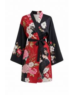 Kimono femme japonaise a motif — vue produit fond blanc