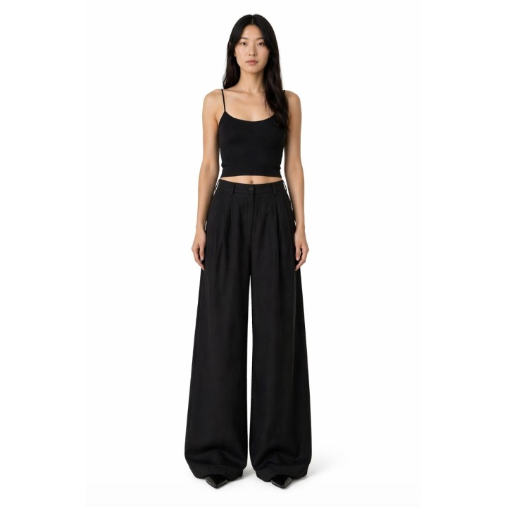 Pantalon Large à Pinces Noir