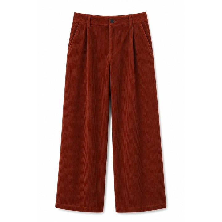 Pantalon Large Velours Rouille