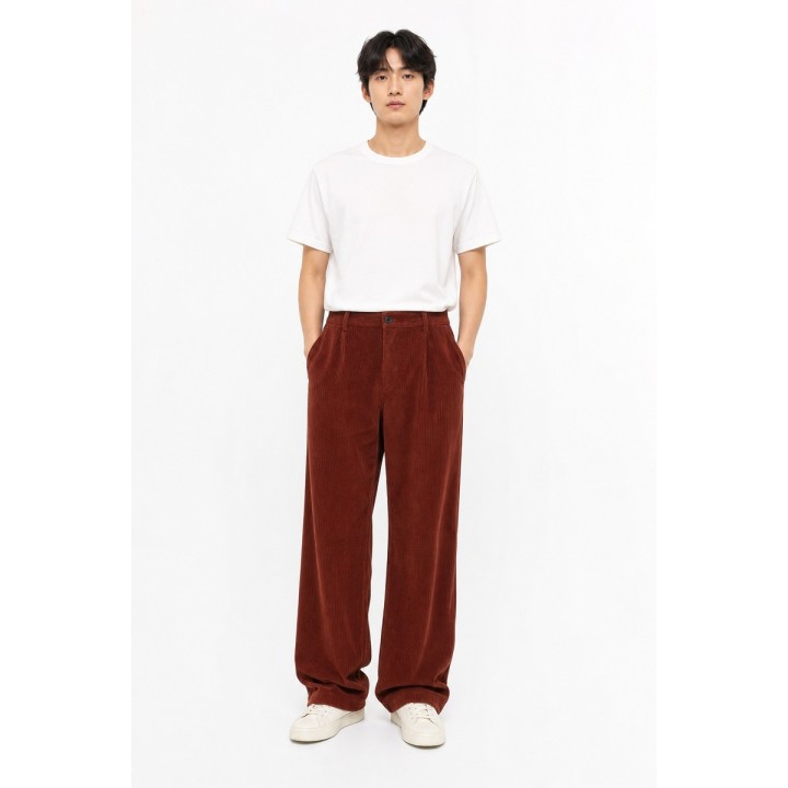 Pantalon Large Velours Rouille