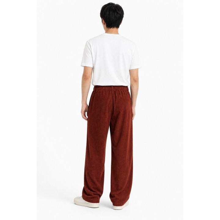 Pantalon Large Velours Rouille