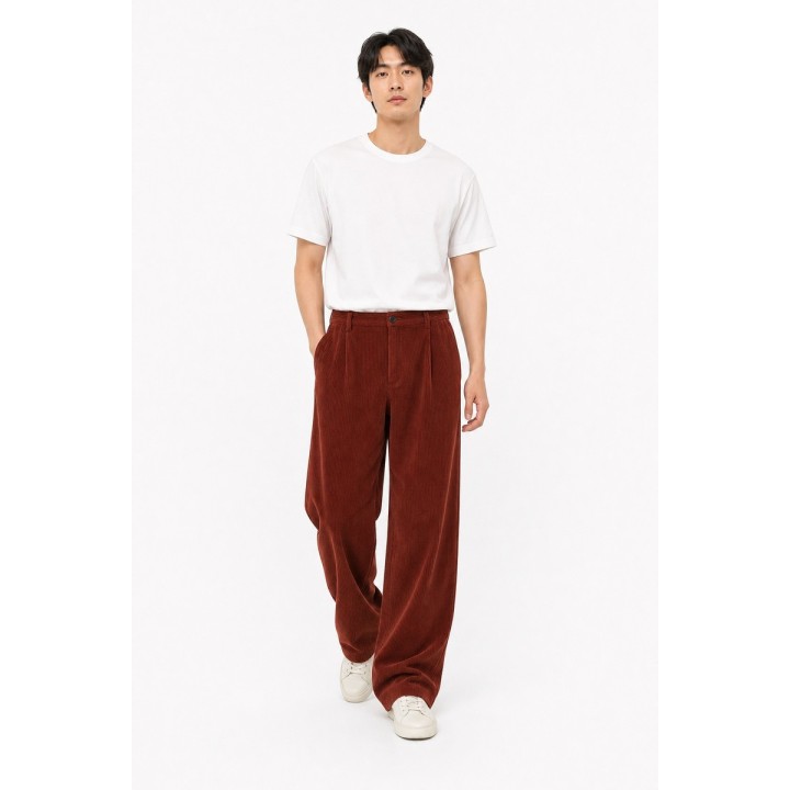 Pantalon Large Velours Rouille