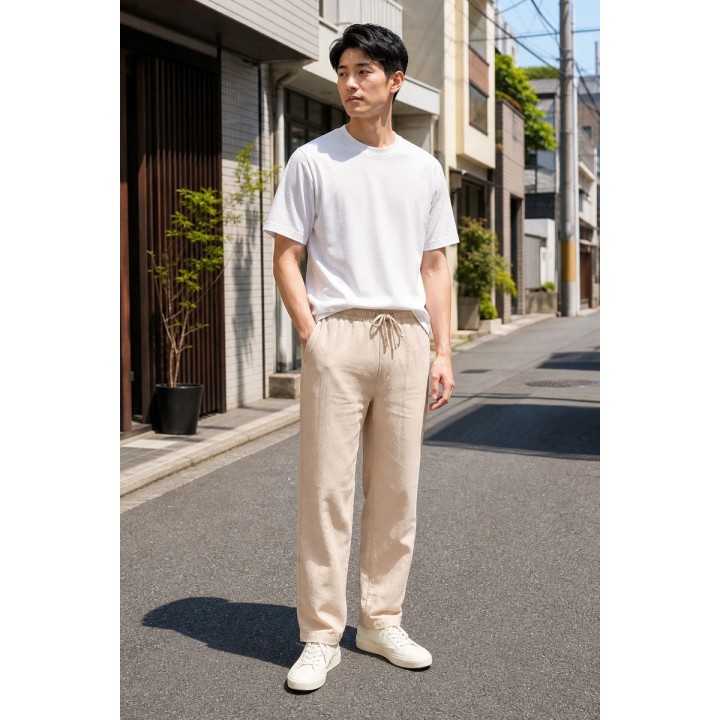 Pantalon Lin Beige Cordon