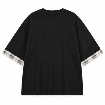 T-shirt Noir Revers Carreaux