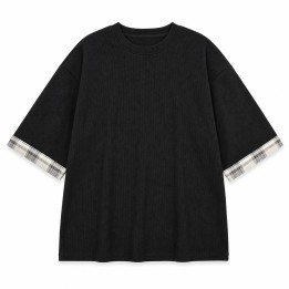 T-shirt Noir Revers Carreaux