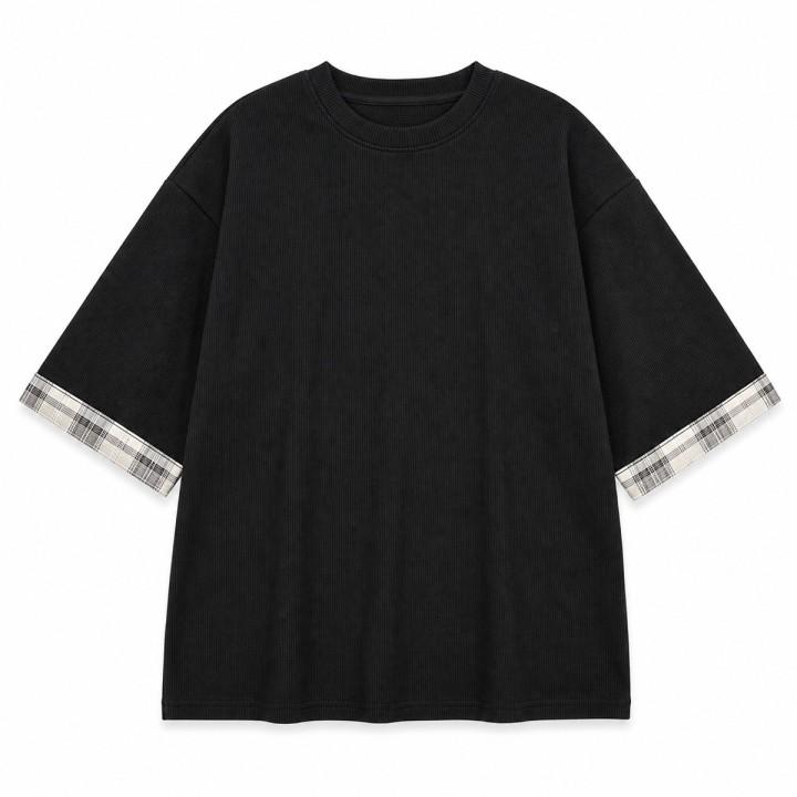 T-shirt Noir Revers Carreaux