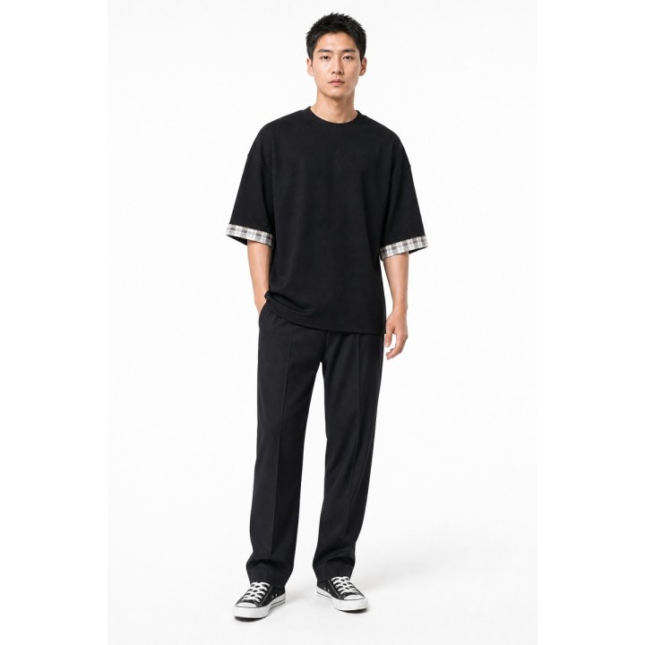 T-shirt Noir Revers Carreaux