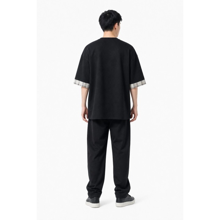 T-shirt Noir Revers Carreaux