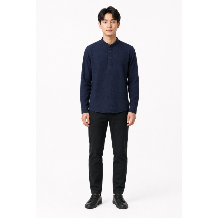 Chemise Henley Marine Texturée