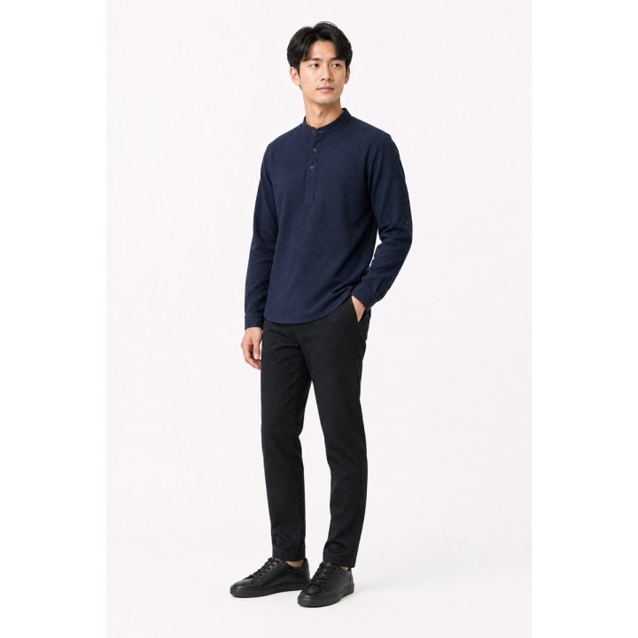 Chemise Henley Marine Texturée