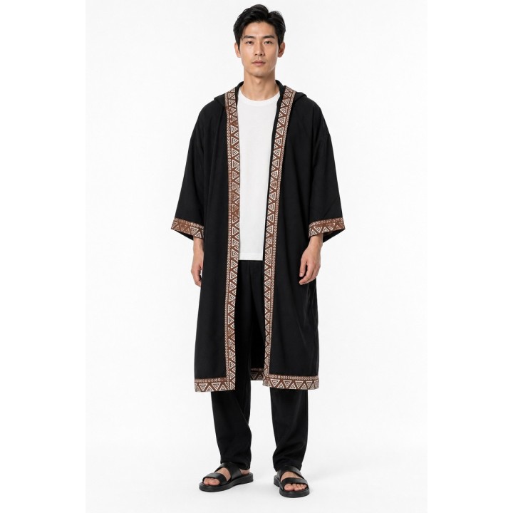 Kimono Long à Capuche Noir