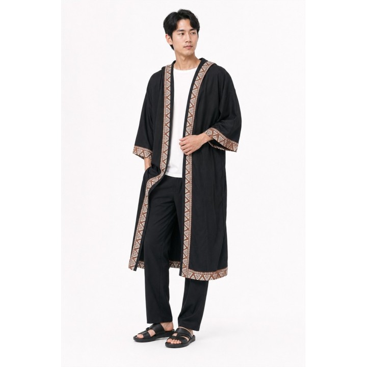 Kimono Long à Capuche Noir