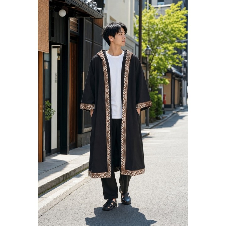 Kimono Long à Capuche Noir