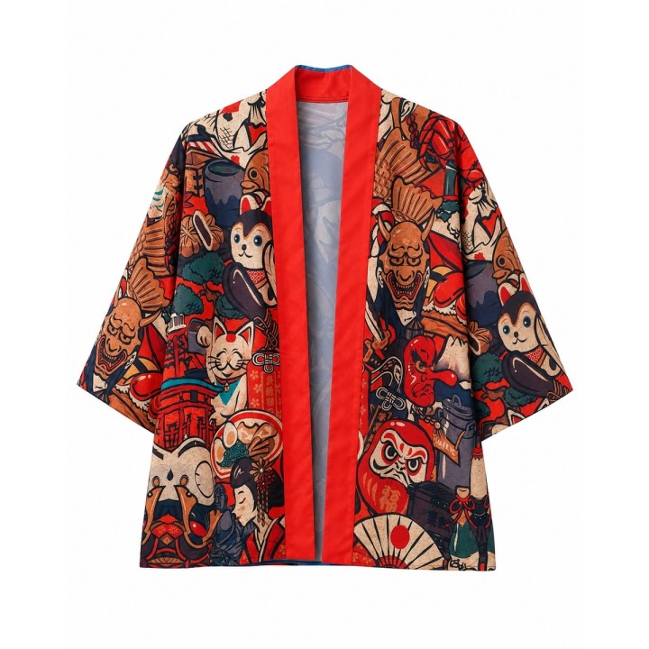 Kimono Rouge Chats Samouraï