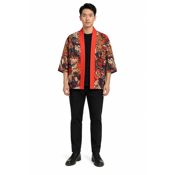 Kimono Rouge Chats Samouraï