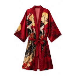 Kimono Femme Satin Rouge
