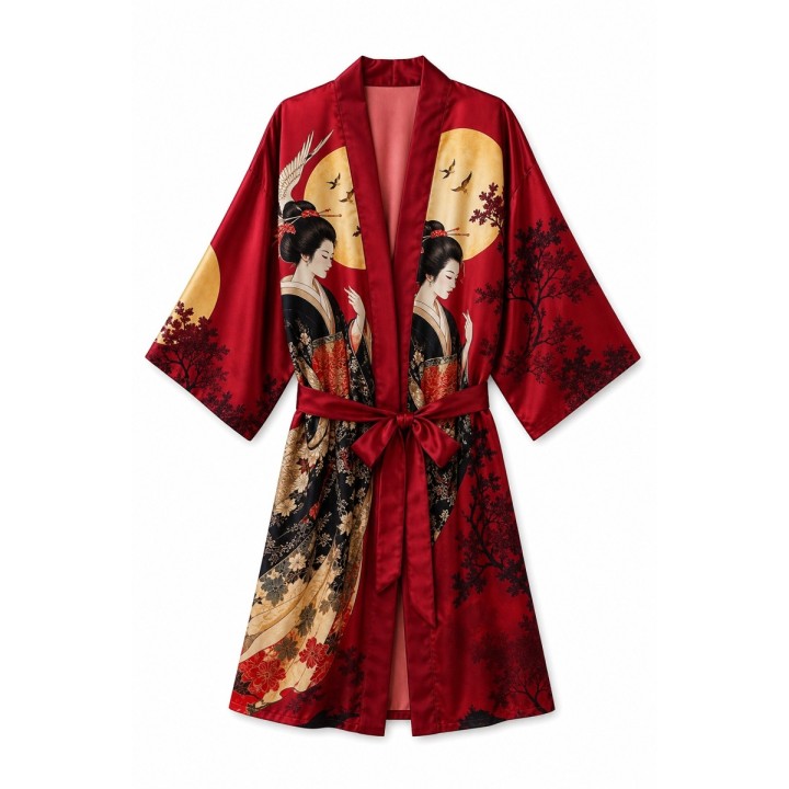 Kimono Femme Satin Rouge