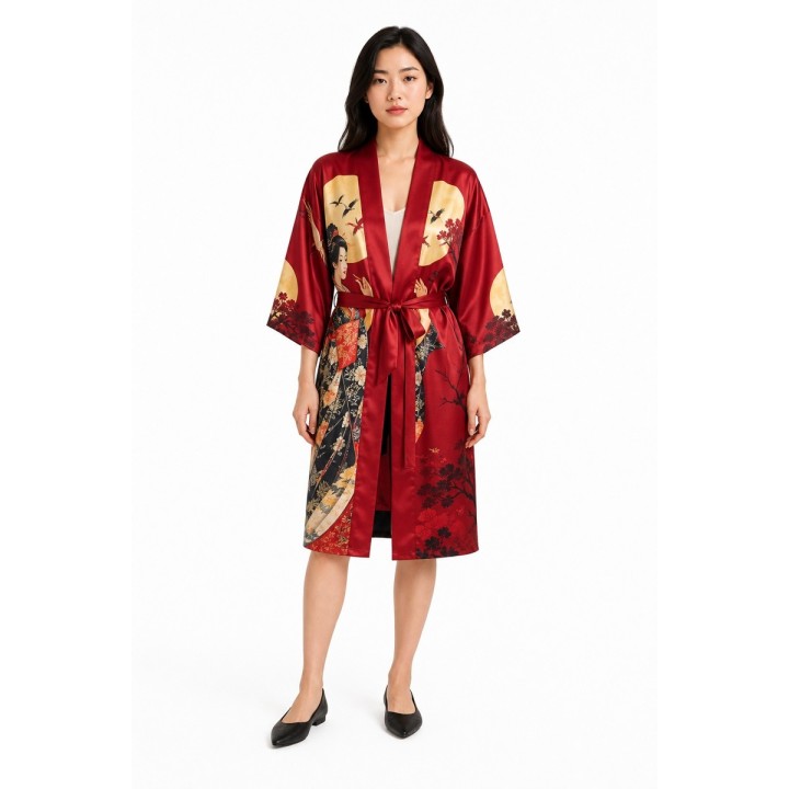 Kimono Femme Satin Rouge