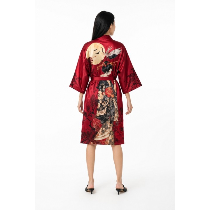 Kimono Femme Satin Rouge