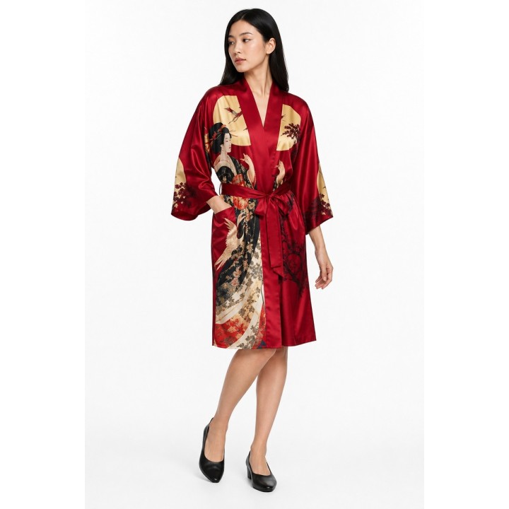 Kimono Femme Satin Rouge