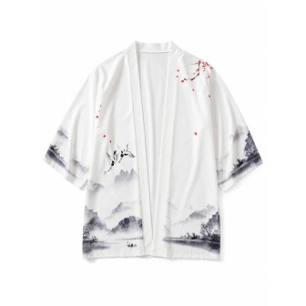 Kimono Blanc Paysage Encre